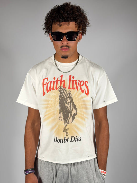 "FAITH LIVES" Distressed Tee