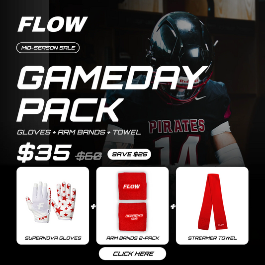FLOW Gameday Pack — gloves, arm bands and streamer towel for $35